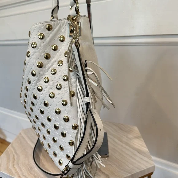 Rebecca Minkoff Bag Darren Leather Studded Fringe Satchel - Picture 5 of 17